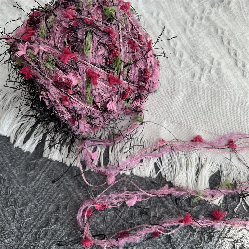 

Dark Plum Hand Mixed Knitting Yarn Green Flower Thread Handmade Crochet Stick Needle Woven Bag Hair Loop Yarn Gift Decor