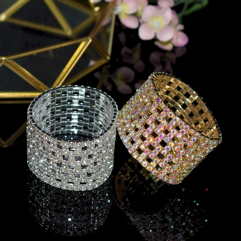 European and American handmade rhinestone elastic bracelet, multi-layer elastic hollow bracelet, claw chain, multi-color bracele