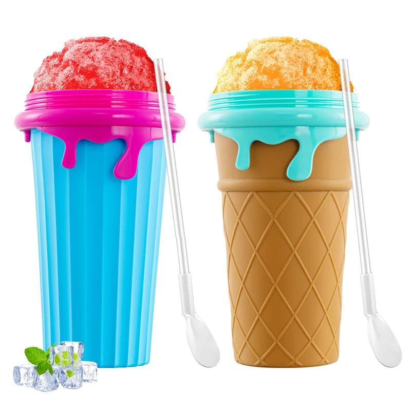 Silicone Slushy Maker Cup DIY Ice Cream Milkshake Smoothie Bottle Summer Juice Pinched Sand Ice Cup Homemade Squeeze Shaker Cup