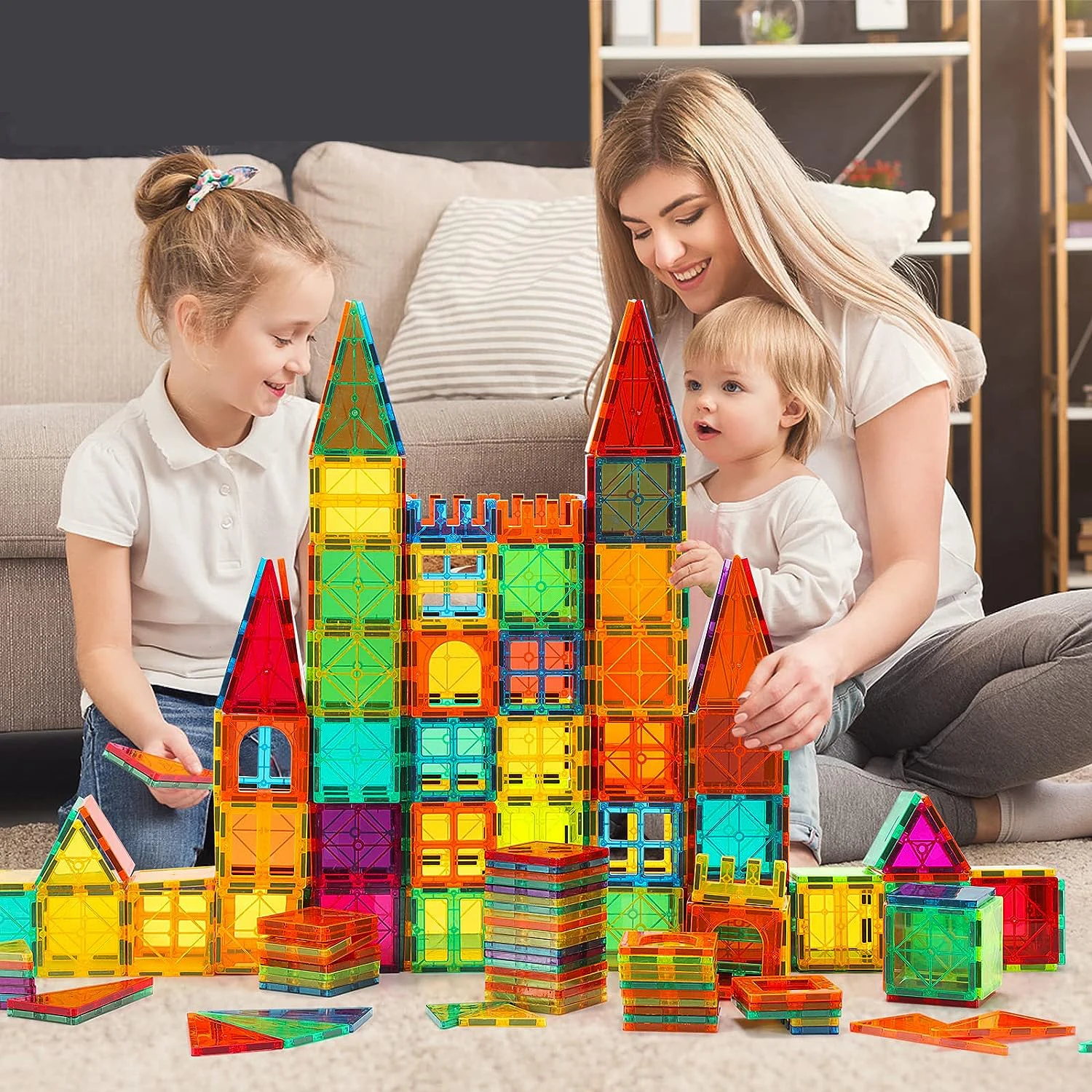 120pcs Magnet Tiles Building Blocks Puzzle Children DIY Construction Sets Star Diamond Montessori Magnets Toys for Girls Boys