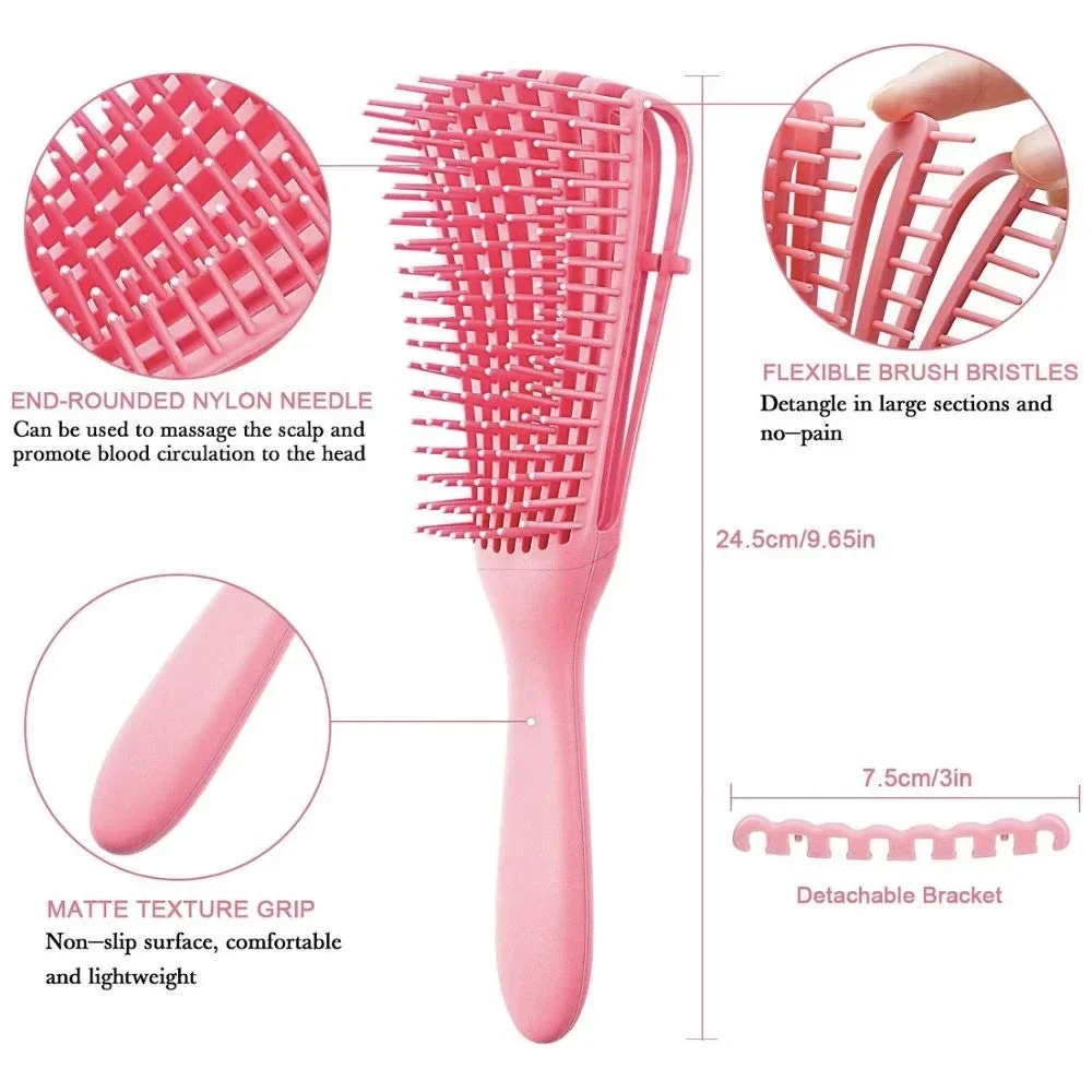 4 Pieces Detangling Brush Set, 9-Row Cushion Nylon Bristle Styling Brushes+Detangler Brush + 5 Hair Clips for Shaping