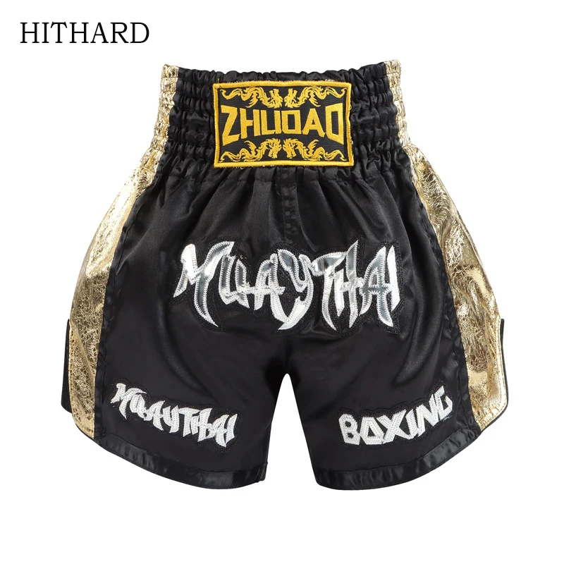 Muay Thai Boxing Shorts Men Women Child Fight Training Game Wear Gold Black Martial Arts MMA Clothing Grappling Kickboxing Pants