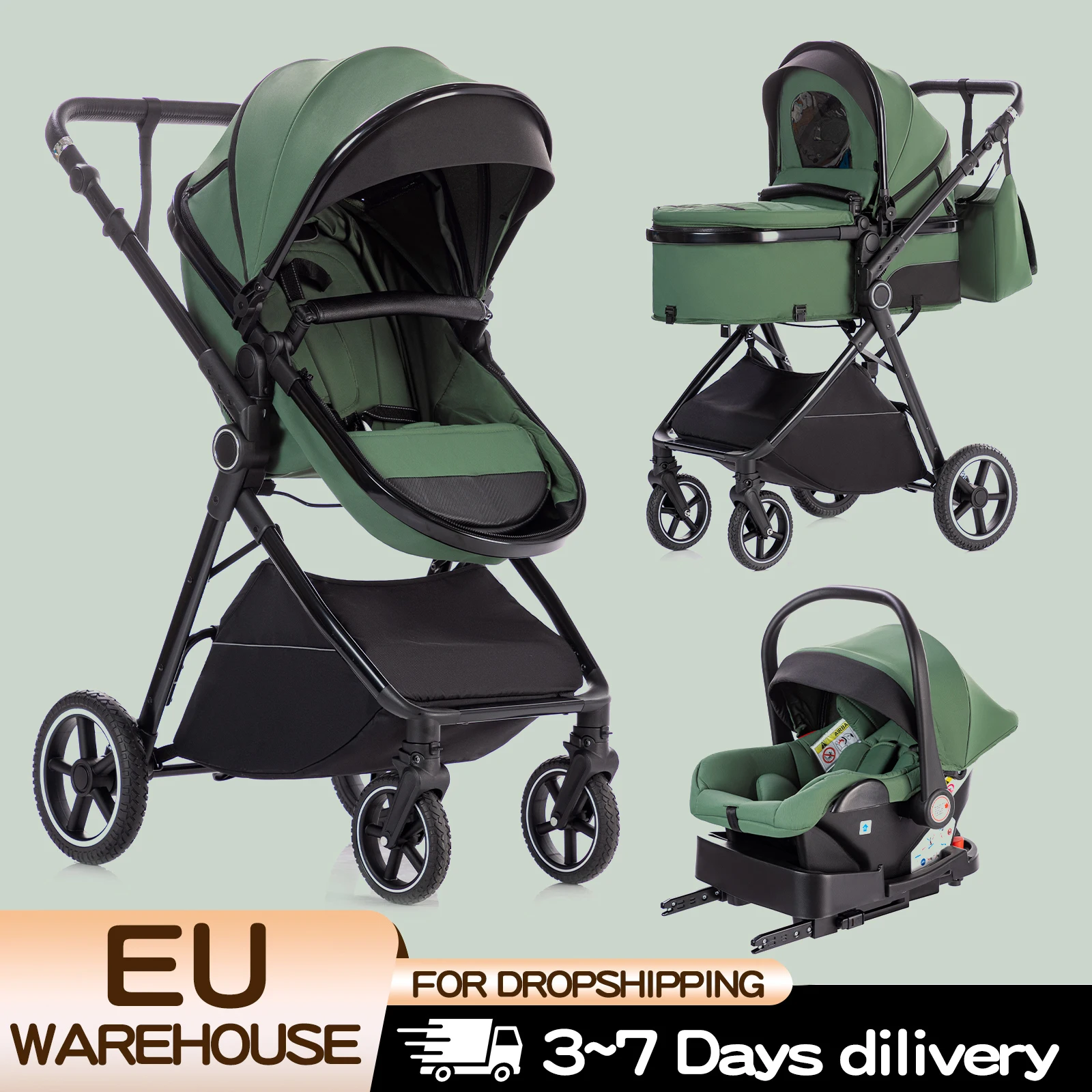 Luxuriöser 3-in-1-Kinderwagen, tragbarer Reise-Kinderwagen, faltbarer Kinderwagen, leichter Kinderwagen für Neugeborene, wandelbar