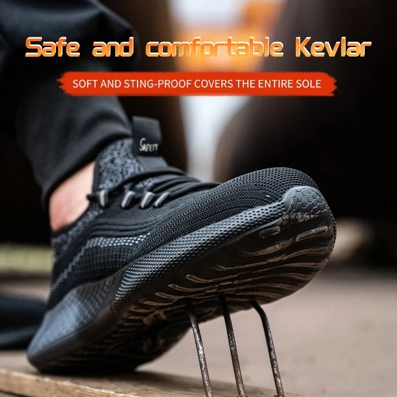 Security Protective Men Sport Shoes Anti-smash Anti-puncture Work Shoes Fashion Safety Shoes Steel Toe Work Boots Lightweight