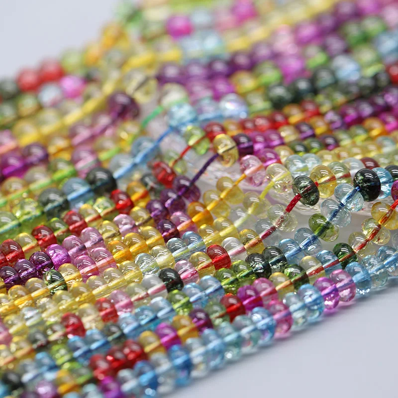 

5x8mm 81pcs 7x10mm 52pcs Mixed Color Glass Bead Wheel Flat Round Loose Beads for Jwelry Making DIY