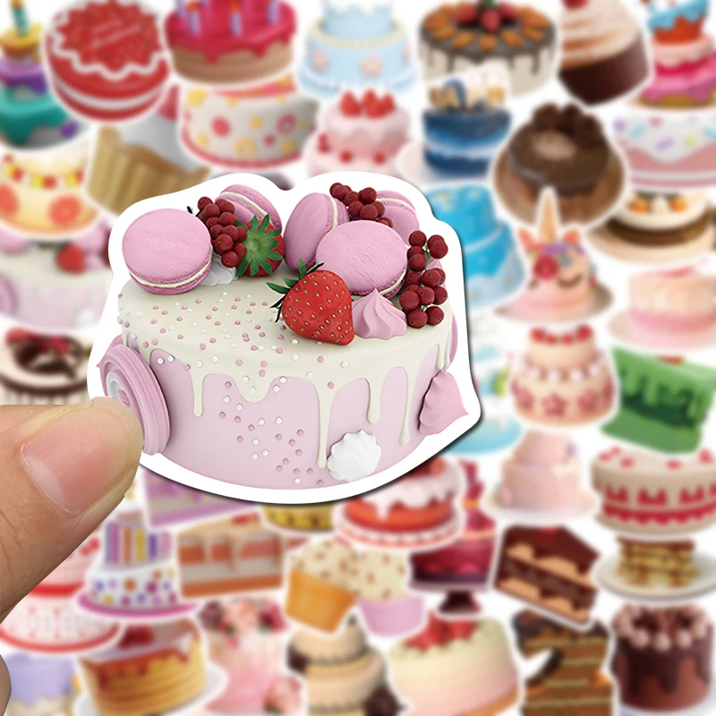 50PCS 3D INS Birthday Cake Kawaii Stickers Vintage For DIY Kids Notebook Luggage Motorcycle Laptop Refrigerator Decals Toys