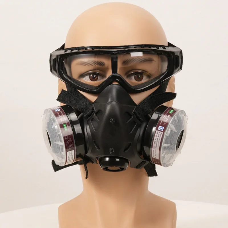 Industrial Black Gas Respirator Half Face Mask Dual P-A-1 Filtering Box Safety Glasses For Painting Spraying Welding Work Safety