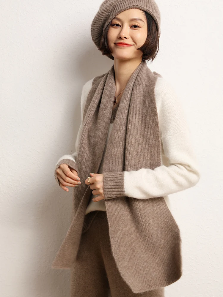 2025年ラグジュアリーレディース100%カシミヤスカーフベーシックシンプルスタイルスカーフ秋冬ソフトウォームカシミヤニットオフィスレディファッション トップス