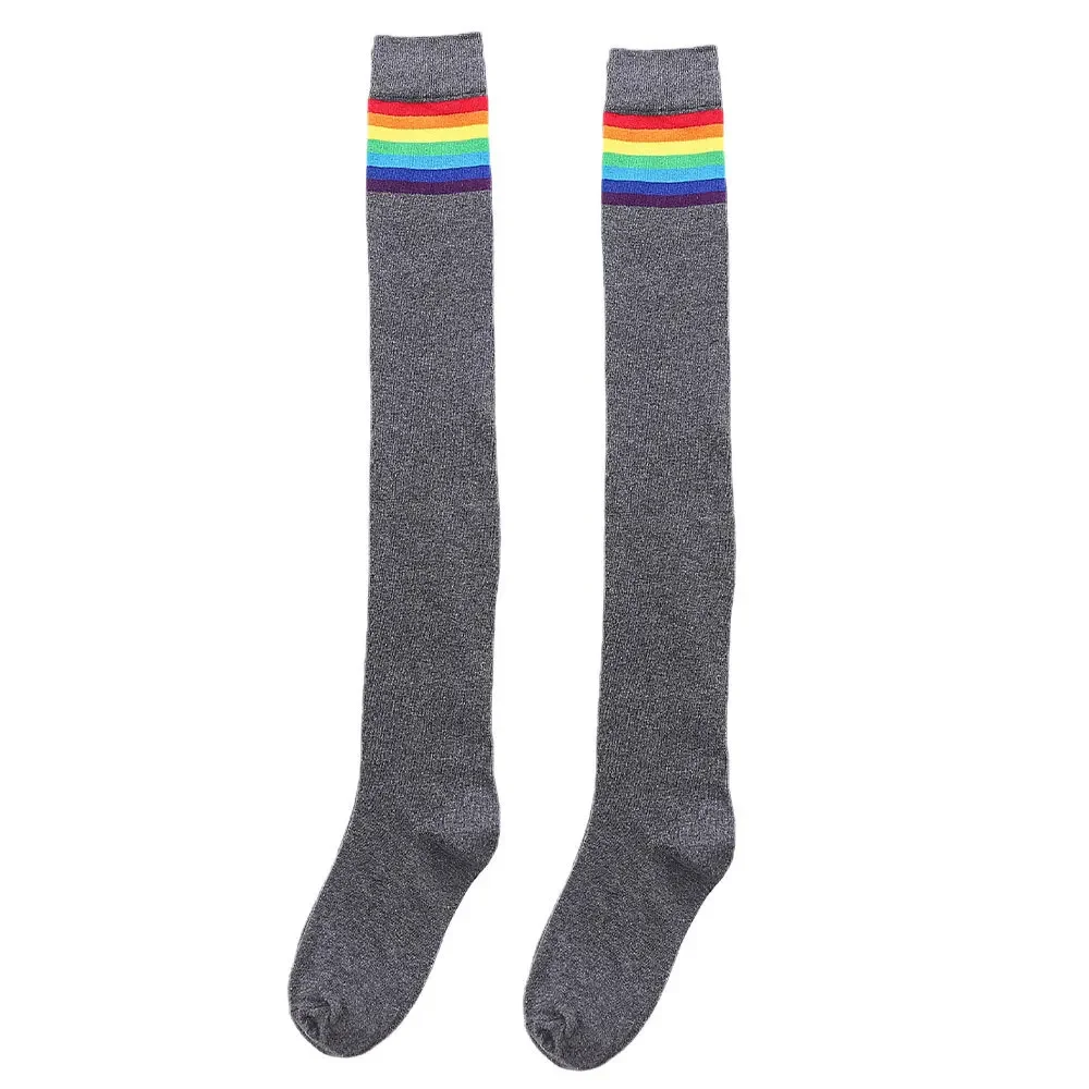 Dames dij hoge kous regenboog gestreept dames meisjes zwart wit lang winter over boven de knie sokken blauw Y2k Japanse femboy