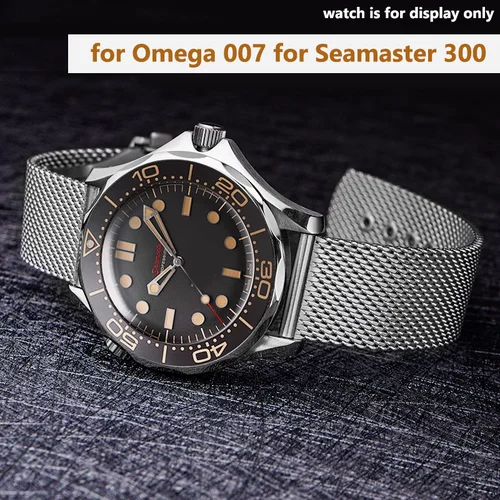 Correa para reloj Omega para Seamaster 300 007, pulsera de malla de lujo de acero inoxidable de 20mm y 22mm, accesorios para relojes de negocios