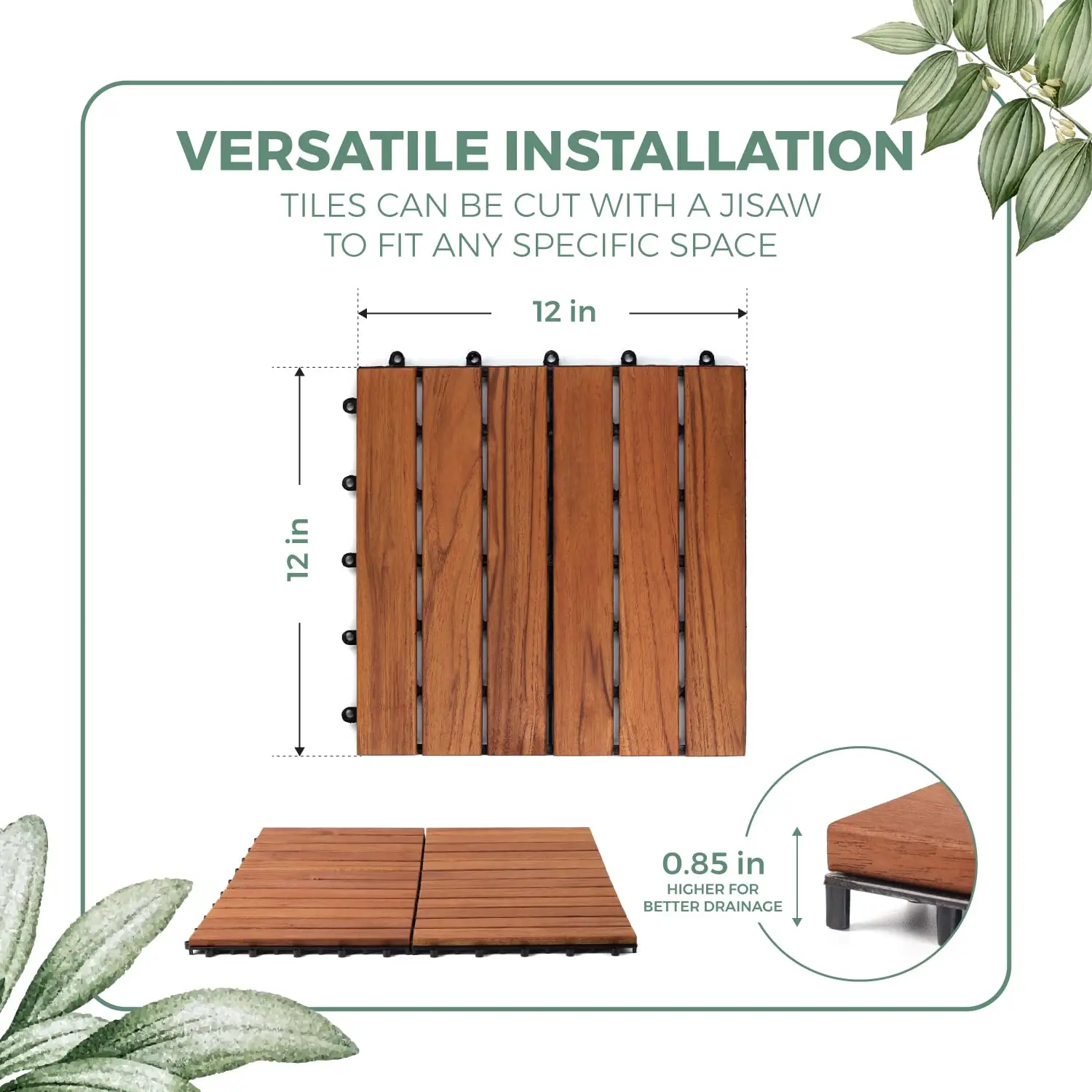 Azulejos de teca entrelazados para terraza de Patio, baldosas de madera dura entrelazadas para exteriores, paquete de 9