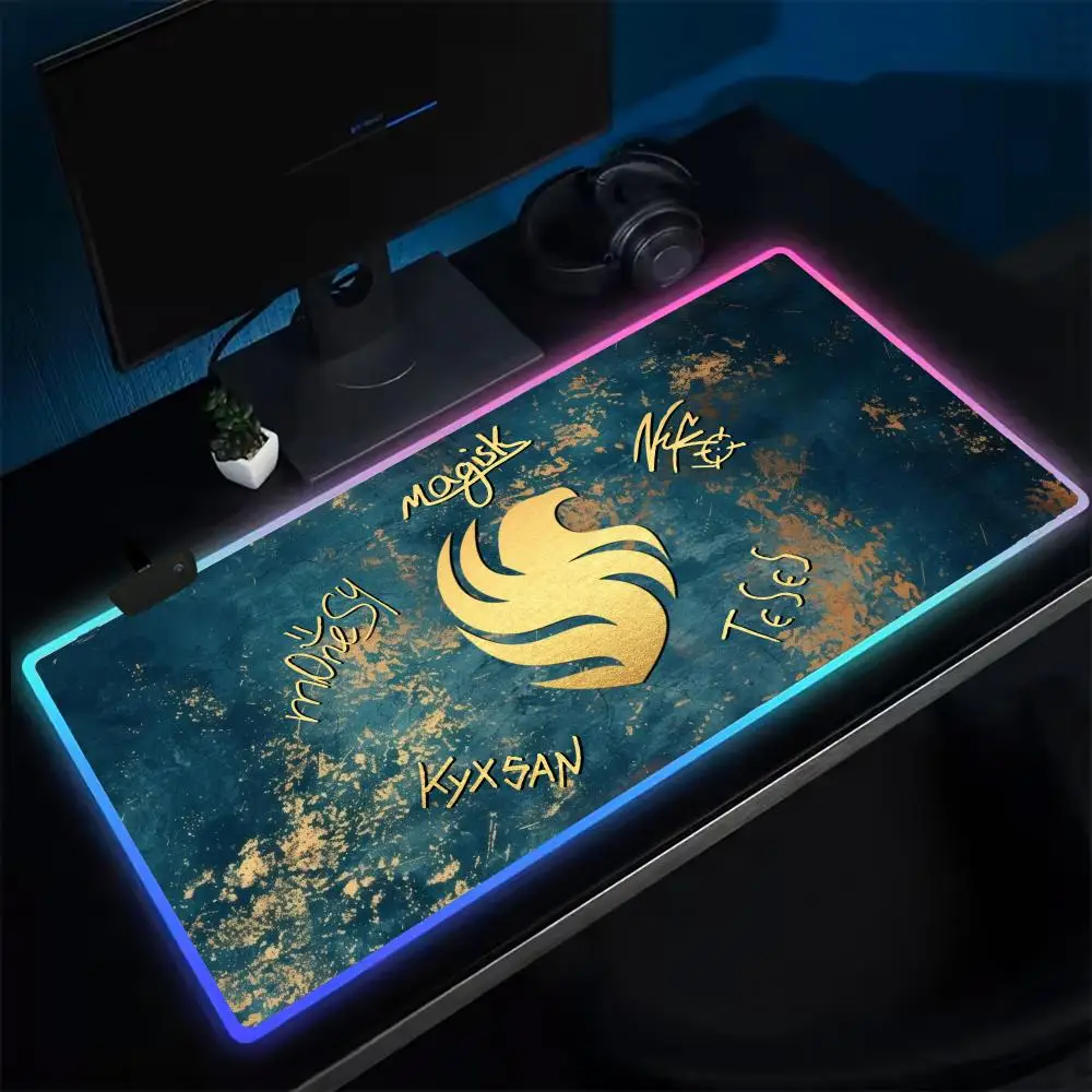 

19-Team Falcons Mouse Pad Anime Gaming Mouse Pad LED Table Pads Backlit Rubber Desktop XXL RGB Desk Mats