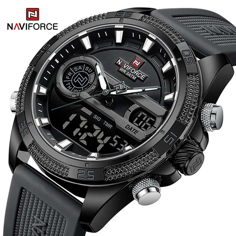 NAVIFORCE Comfortable Silicone Strap Male Wristwatch LCD Display Luminous Military Man Clock Waterproof Electronic Gifts for Men