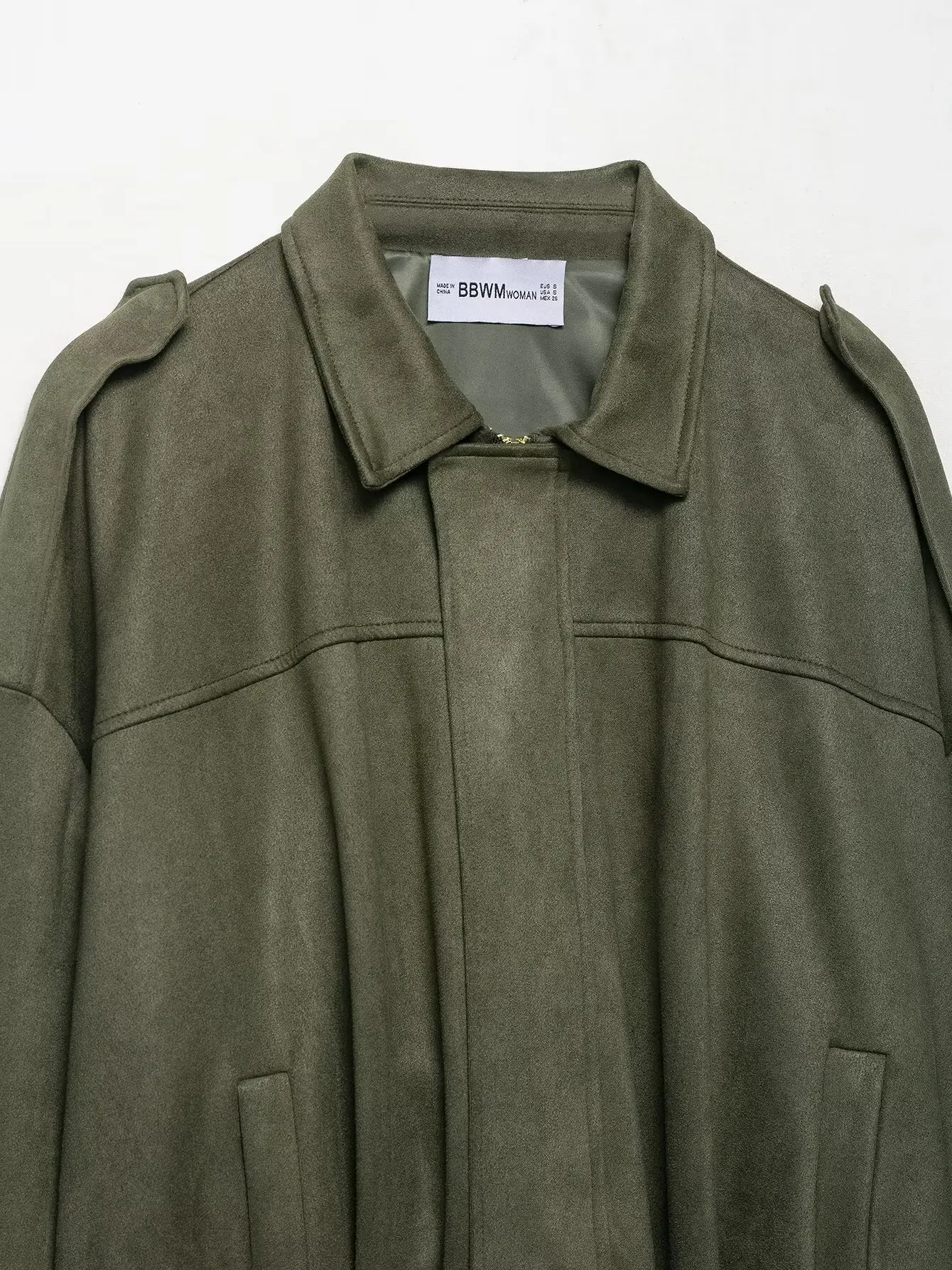 2022 Jacke mit Taschendetails aus Wildlederstruktur, Damen-Freizeitjacke, entspannte Passform, Mantel mit Reißverschluss vorne, maschinenwaschbar, Alltagskleidung, Fa