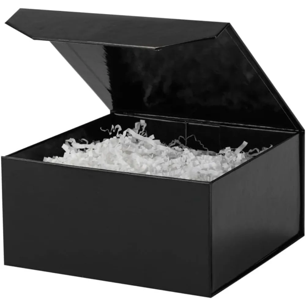 

1 Pcs 6x6x3 Inch Black Magnetic Gift Box Small Magnetic Box with Crinkle Paper Black Small Gift Box with Shredded Paper Luxury