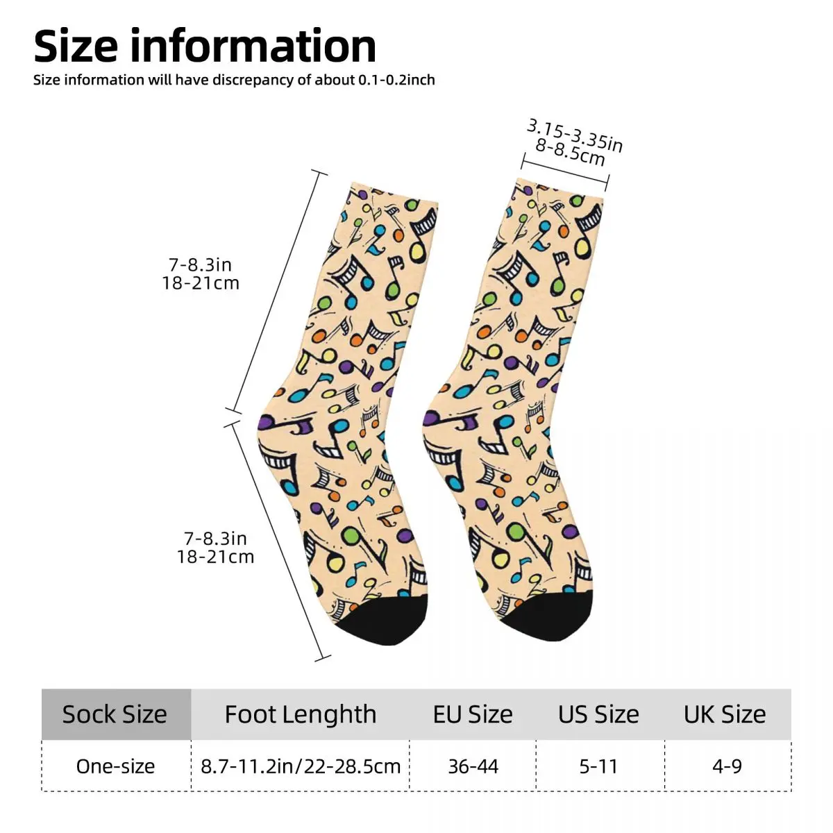 Vibrant Musical Note Design Socks Harajuku High Quality Stockings All Season Long Socks for Unisex Valentine's Day Gifts