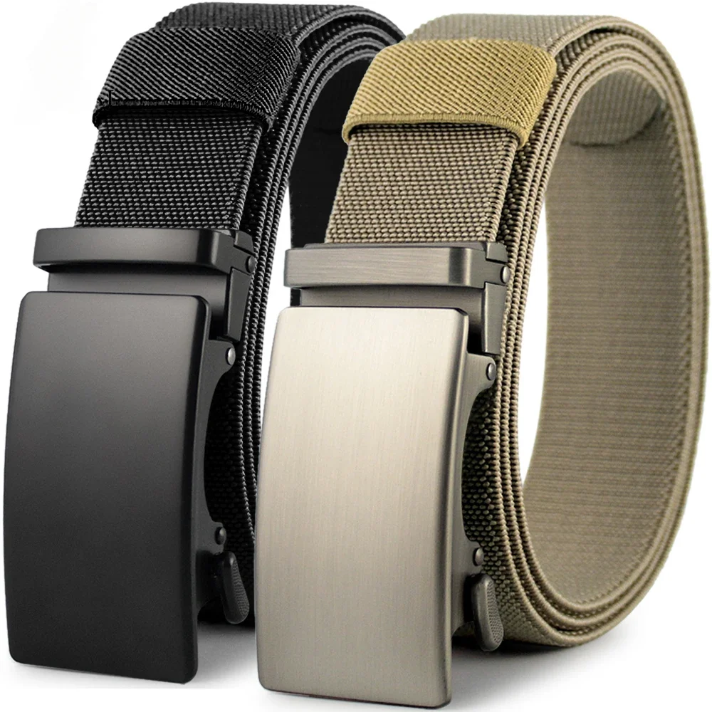 New Golf Sports Elastic Belt Tactical Belt Metal Automatic Buckle Tough Stretch Nylon Men Military Belt 115-150CM Big Size Belts