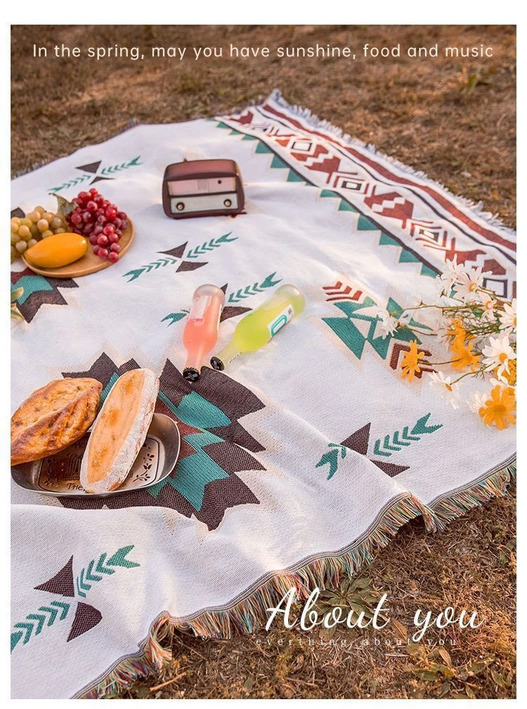 Outdoor-Decke im böhmischen Stil, faltbare, feuchtigkeitsbeständige Bodenmatte mit Quastengarn für Picknick, Camping, warmes Zelt