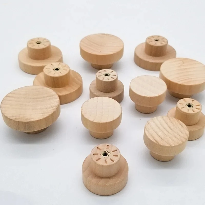 Wood Cupboard Furniture Drawer Pulls Handles with Screws Round Wooden Cabinet Knobs Unfinished Handle Wardrobe Dresser Closet