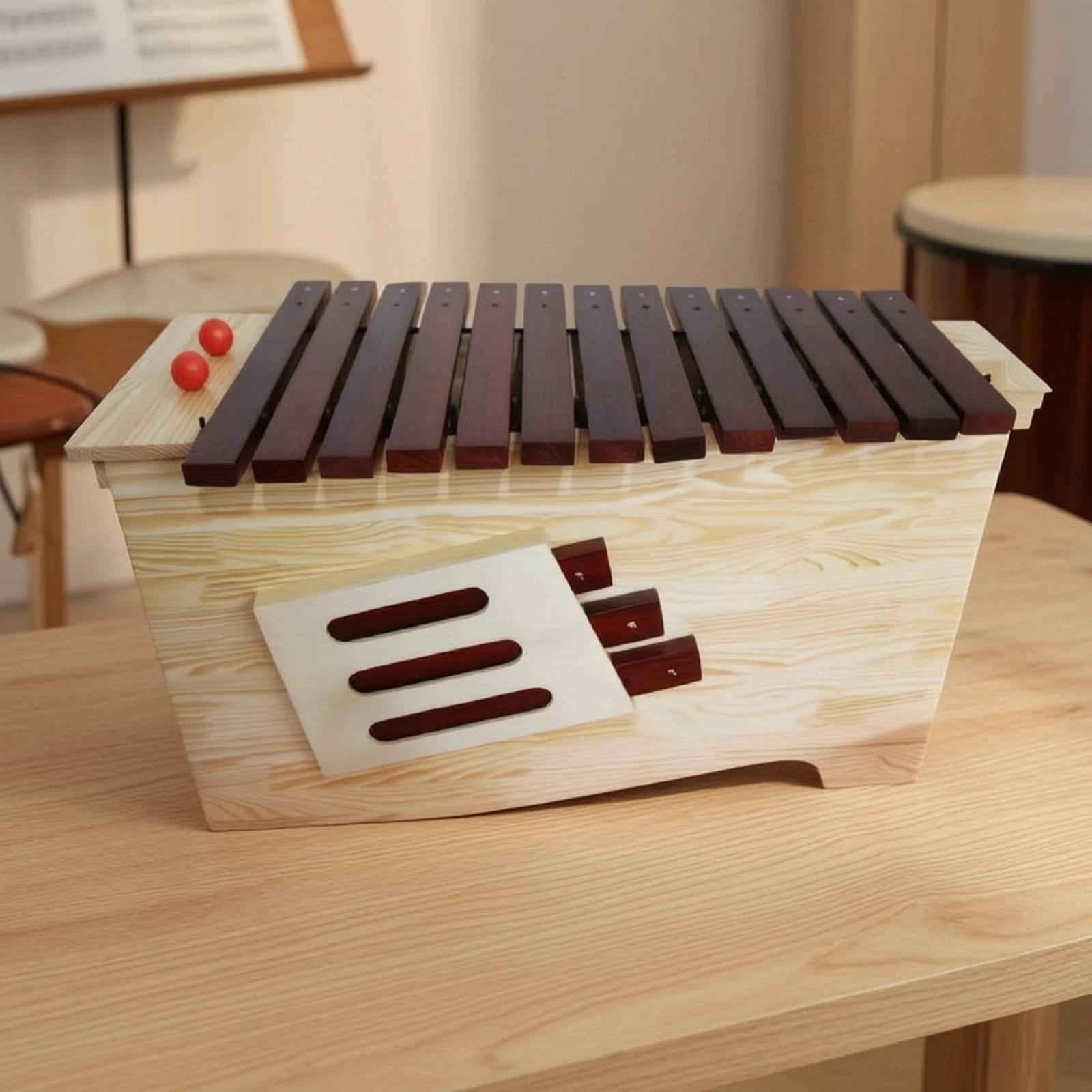 Wooden Xylophone with Mallets Box-Style Wooden Xylophone Glockenspiel Compact Professional for Beginners, Classroom