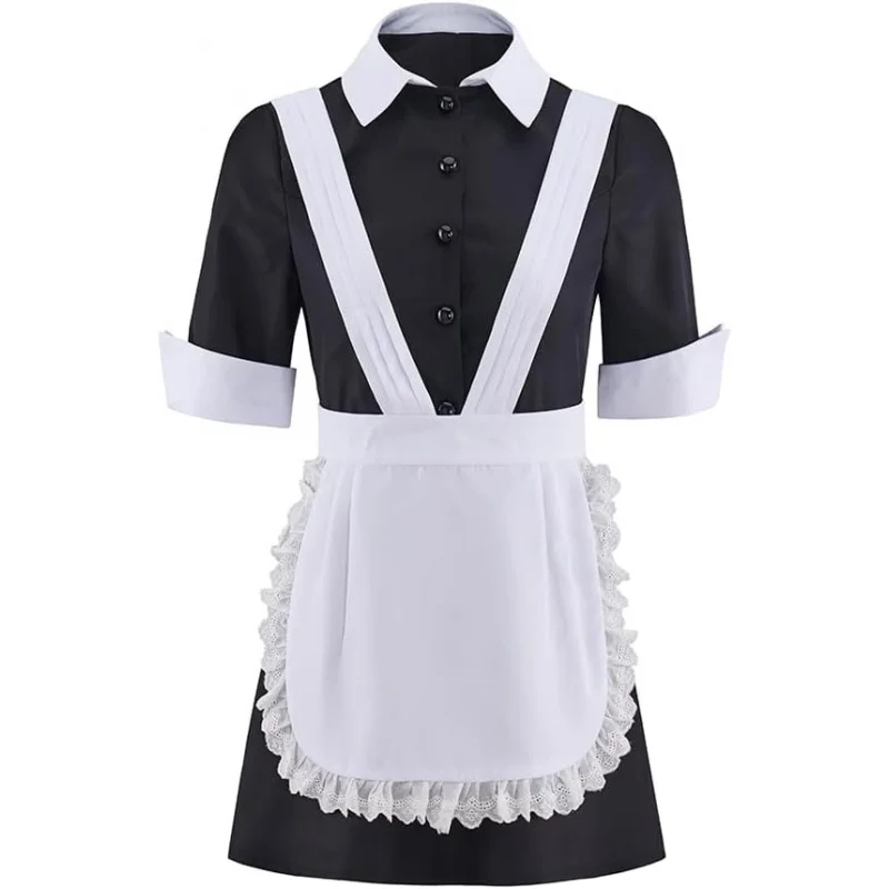 

❤️❤️❤️Women's Magenta Cosplay Costume Horror Show Maid Uniform Apron Dress Halloween Outfit❤️⭐️❤️