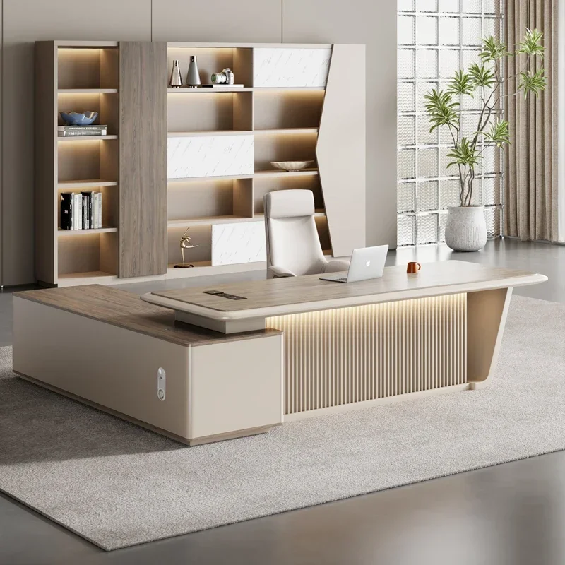 

Modern Computer Desk Large Boss Manager President Simple Executive Office L Shape Desk With Drawers Storage Filing Cabinet Chair