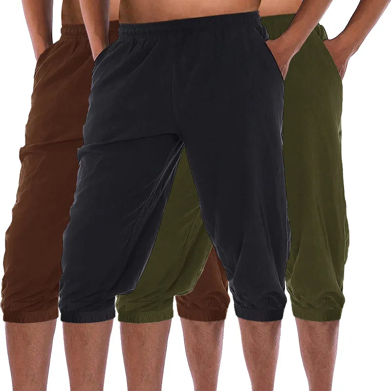 

Loose Fit Summer Thin Five-Quarter Pirate Pants Men's loween Cosplay Servant Trousers Casual Loose Leggings Punk Sle