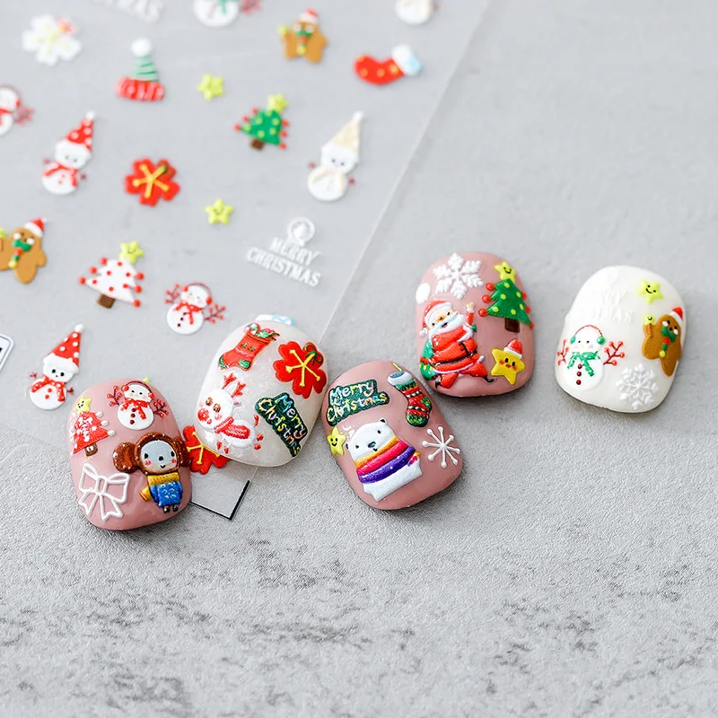5D Embossed Nail Stickers Christmas Little Gift Premium Self Adhesive High Quality Glossy Vinyl for Women Party Decor