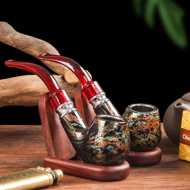 Handmade Resin Smoking Pipe, Bent Stem Mouthpiece Filter, Snake Scale, Colorful Herb Narguile Grinder, Smoke Tobacco Pipe