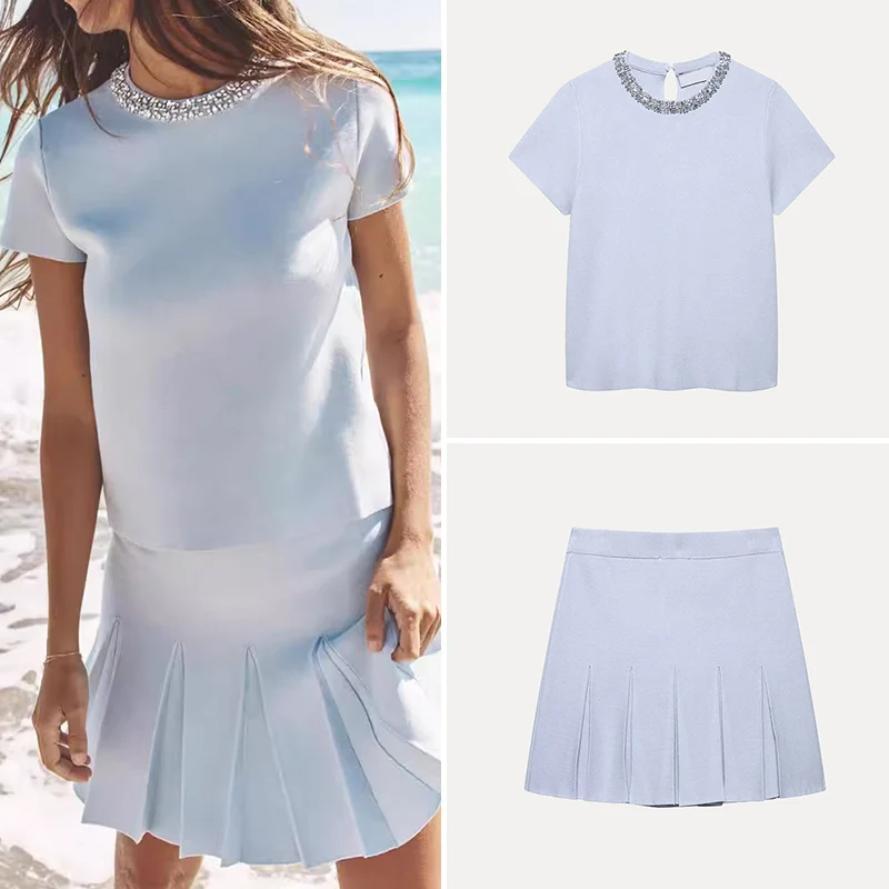 

Весна 2023, женские модные ювелирные изделия, украшенный топ и юбка из полиэфирного волокна Z, новое поступление