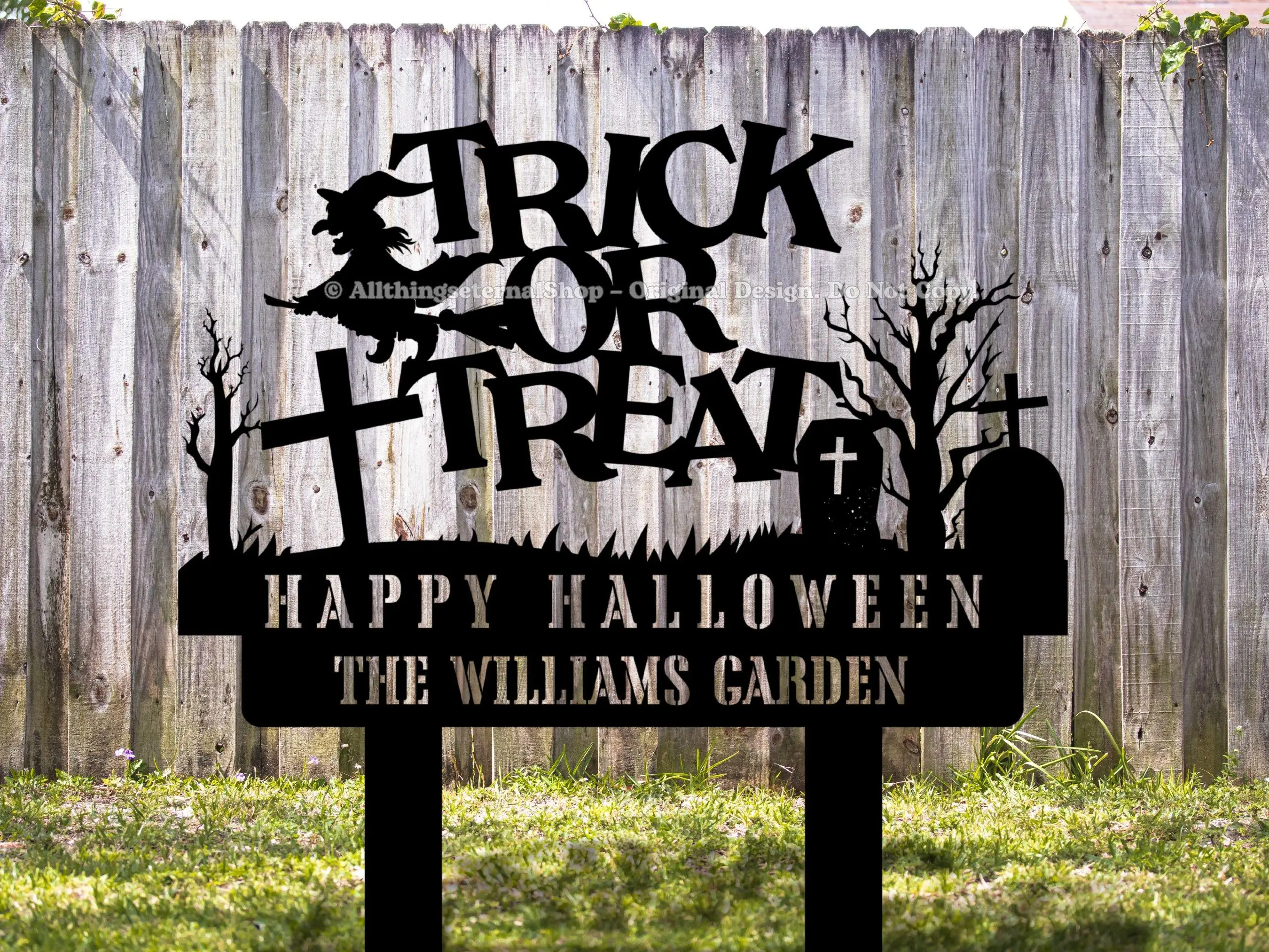 

Custom Metal Trick or Treat Sign: Spooky Halloween Garden Art