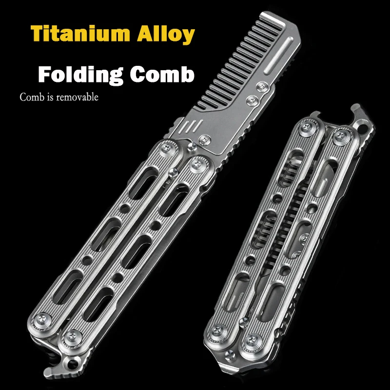 Titanium Alloy Folding Comb Outdoor Portable Multi-function EDC Tool Anti-static Comb Bottle Opener Crowbar Practice Tool