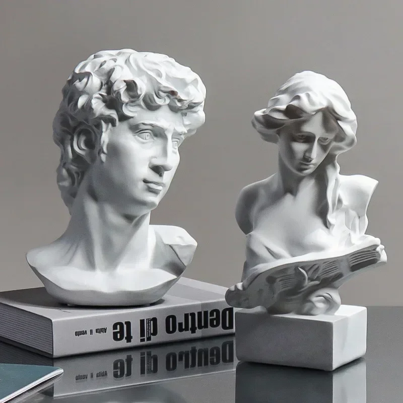 European Style Human Head Statue Romantic Renaissance Figurine Retro Plain White David Ornament Neo Modern Figure Accessories