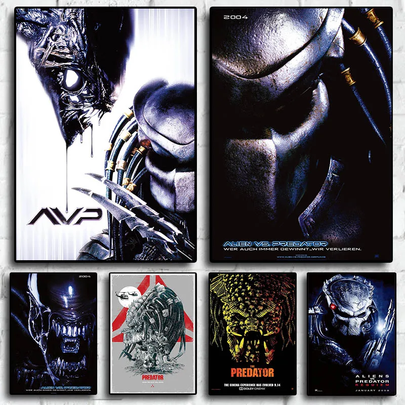 Classic Retro Sci-Fi Thriller Old Movie Poster Avp: Alien Vs. Predator Picture for Gaming Room Canvas Print Art Home Wall Decor