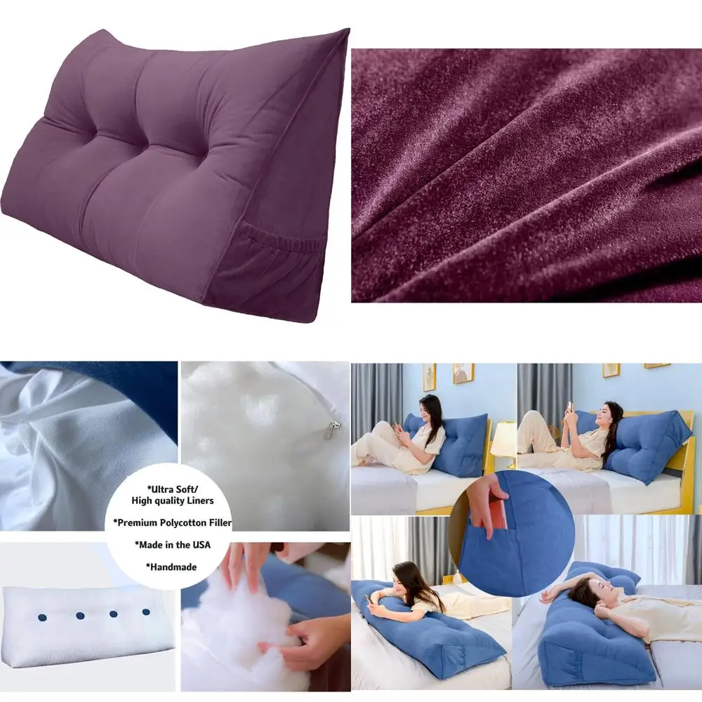 

Large Triangular Bolster Cushion with Removable Cover - Reading Bed Rest Pillow for Headboard Backrest and Side Support