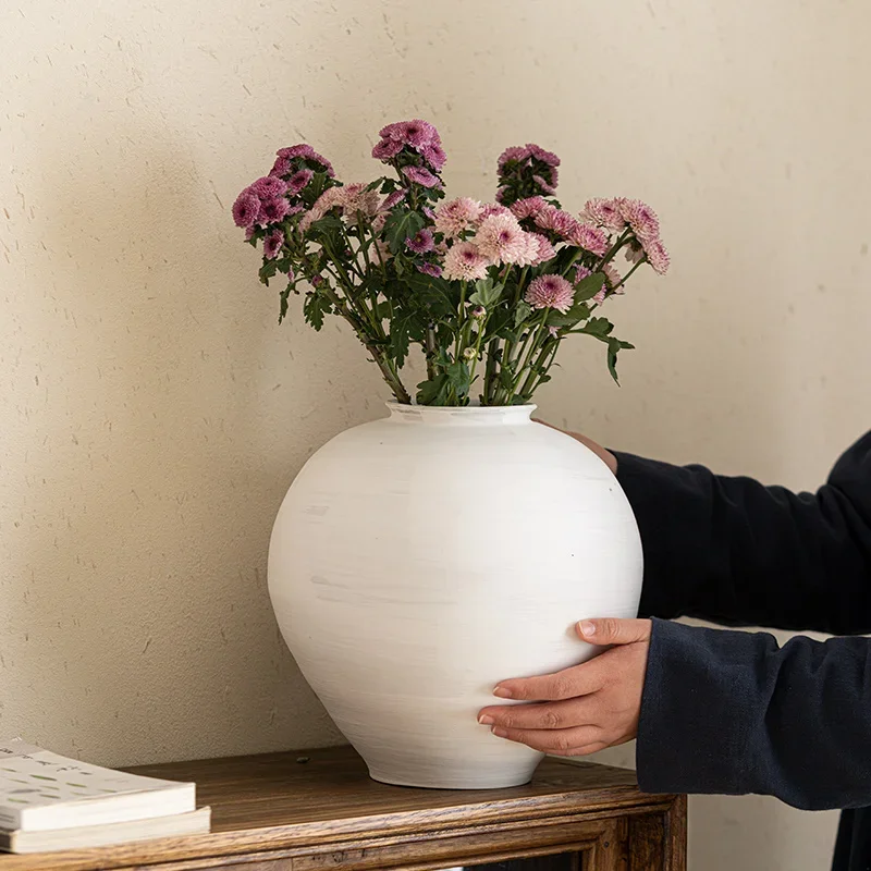 Pink lead vase, pure handmade ceramic flower ware, modern home decoration flower arrangement, study, living room entrance