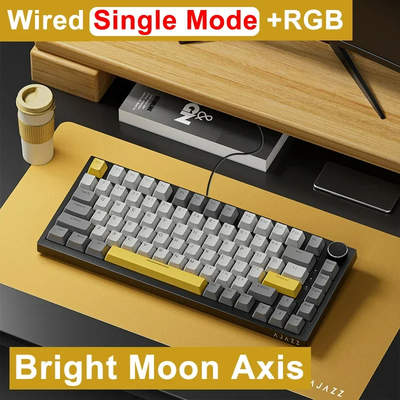 AJAZZ AK820 75% mechanisch gaming-toetsenbord met volumeknop, Gasket Mount-structuur en hot-swappable ontwerp. Geschikt voor kantoor en gaming, compatibel met pc-, Windows- en Mac-systemen.
