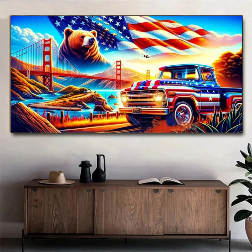 America Eagle Truck Wings Wolf Large 5D DIY Diamond Painting Jewelry Cross Stitch Amazing Landscape Diamond Embroidery X1459