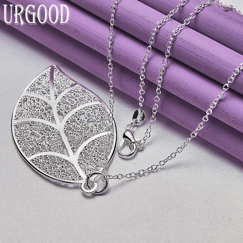 

925 Sterling Silver Leaf Hollowed Out Shape Pendant Necklace 16-30 Inch Chain For Women Party Engagement Fashion Jewelry Gift