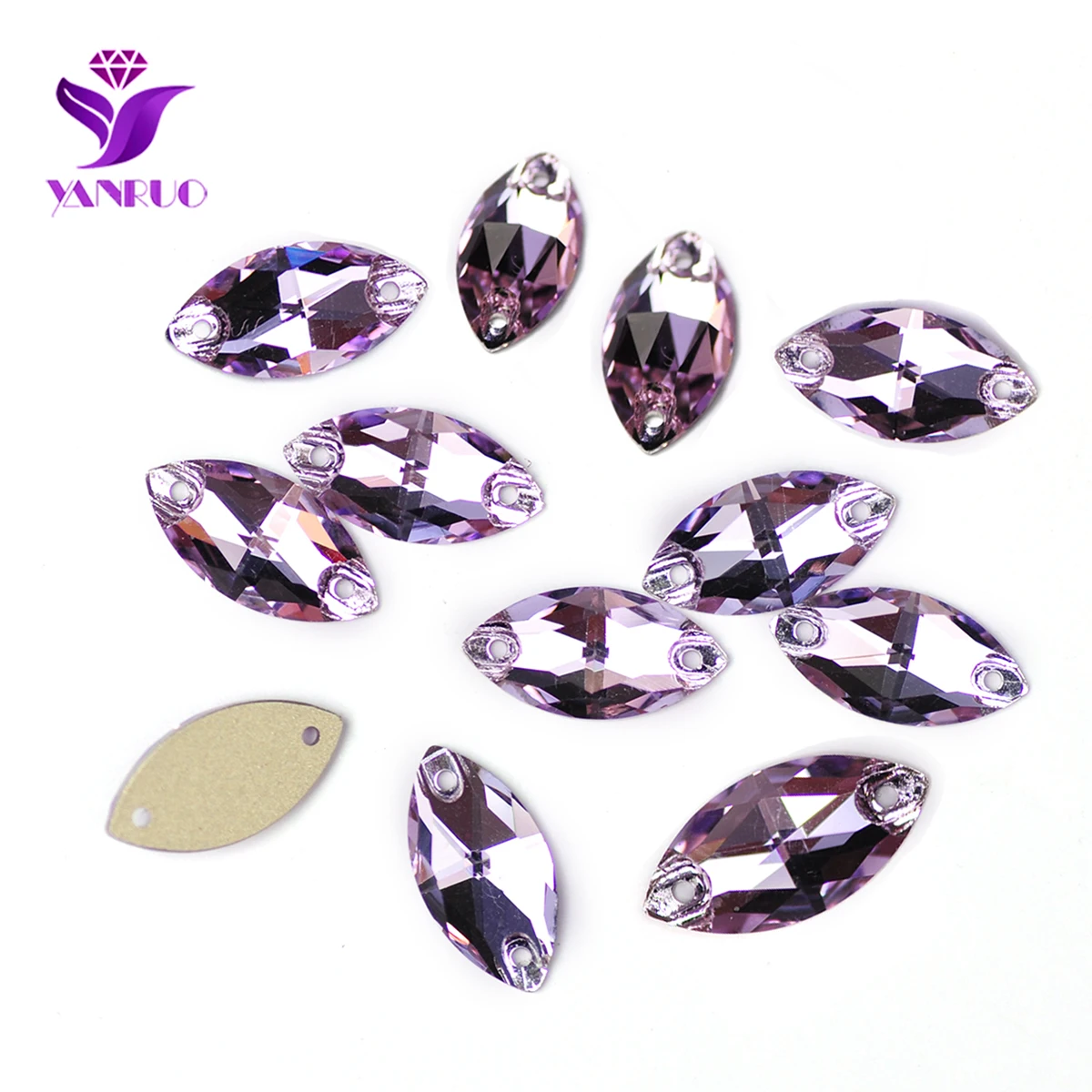 YANRUO 3223 Navette Violet Charm Crystal Glass Rhinestones Sew On Stones DIY Crystal Applique Crystal Stones For Clothing