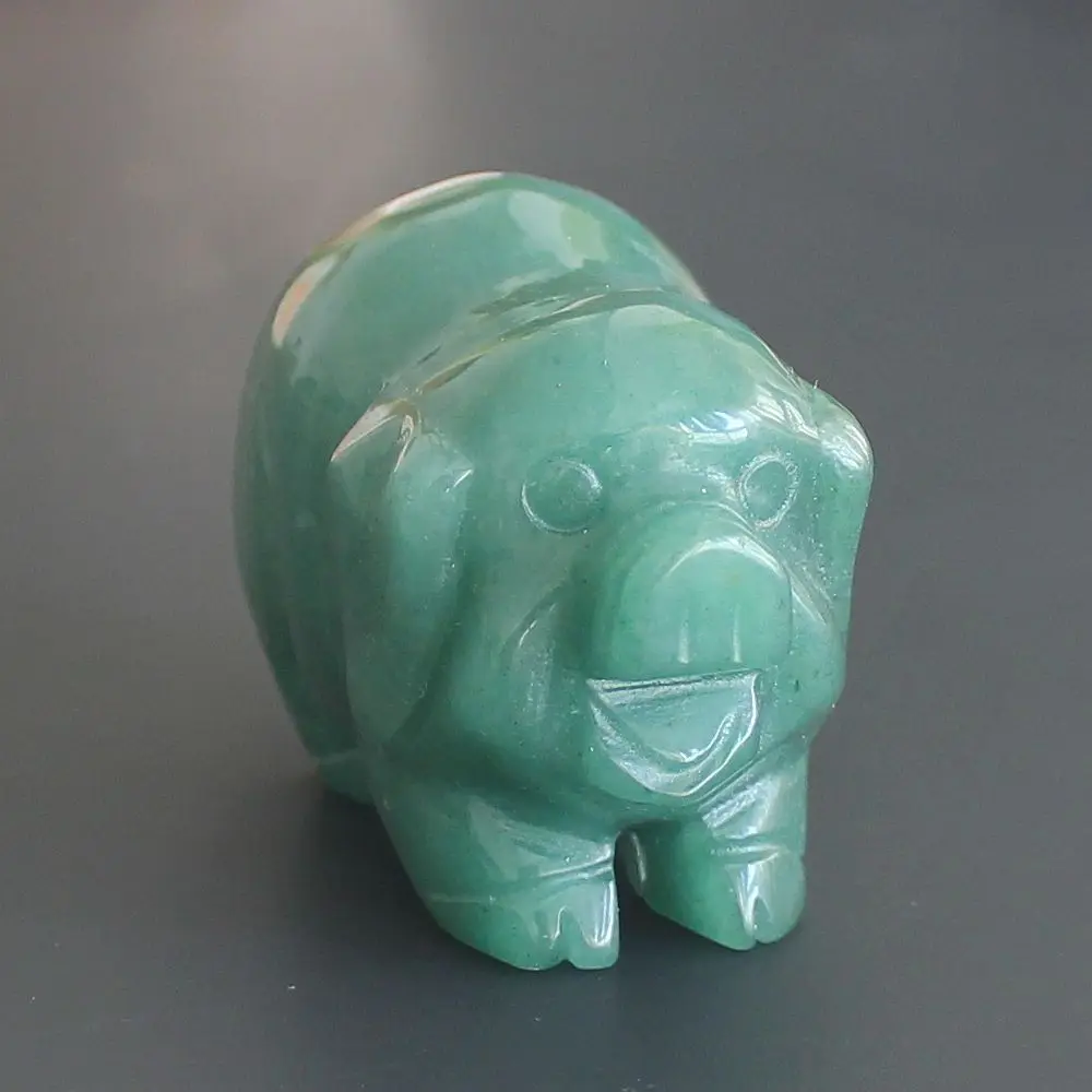 Hand carved gemstone crystal green aventurine obsidian pig figurine animal carving office desk study home decor 2''