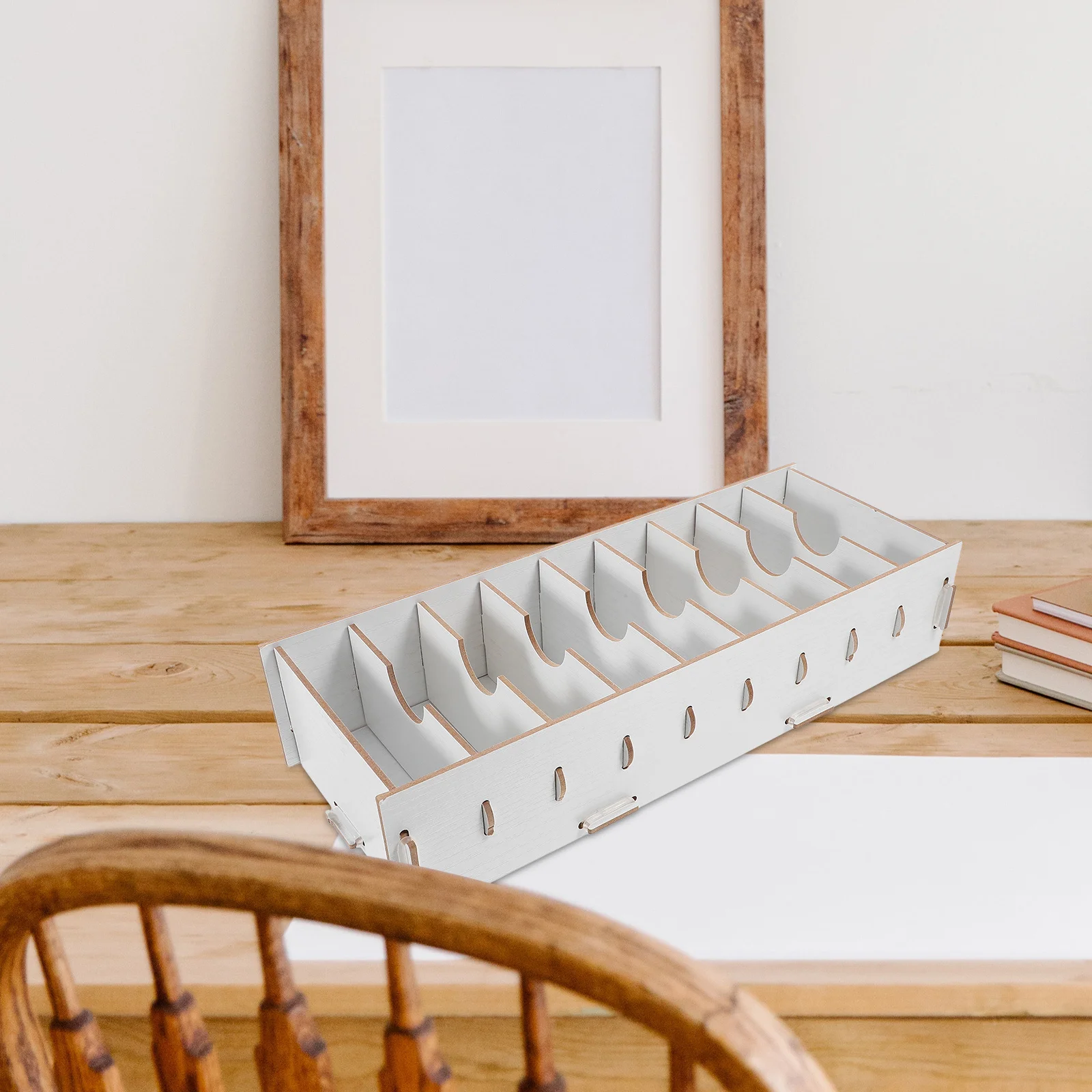 

Desktop Business Card Holder Wooden Case White Elegant Finish for Office Organizing Name Badges and Cards Name Badge Organizer