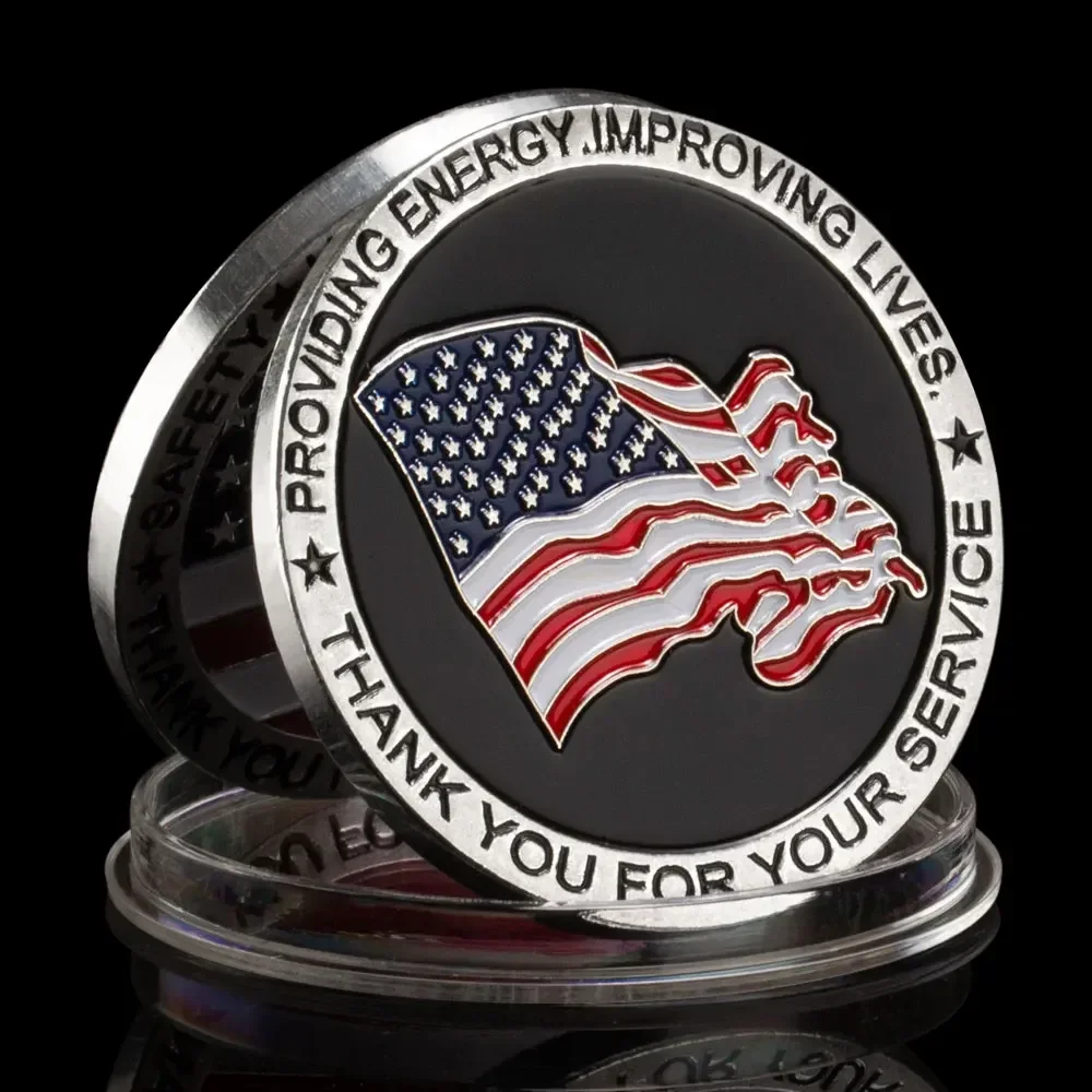 Safety Honor Commitment Providing Energy Jmproving Lives America Flag Collectibles Coin US Silvery Plated Commemorative Coins