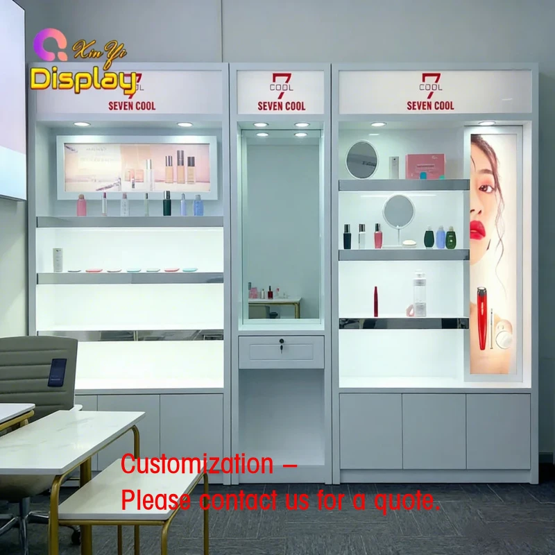 

custom.Custom Modern Commercial Makeup Rack Multi-layer Cosmetic Display Stand Stainless Steel LED Lighting Heavy D