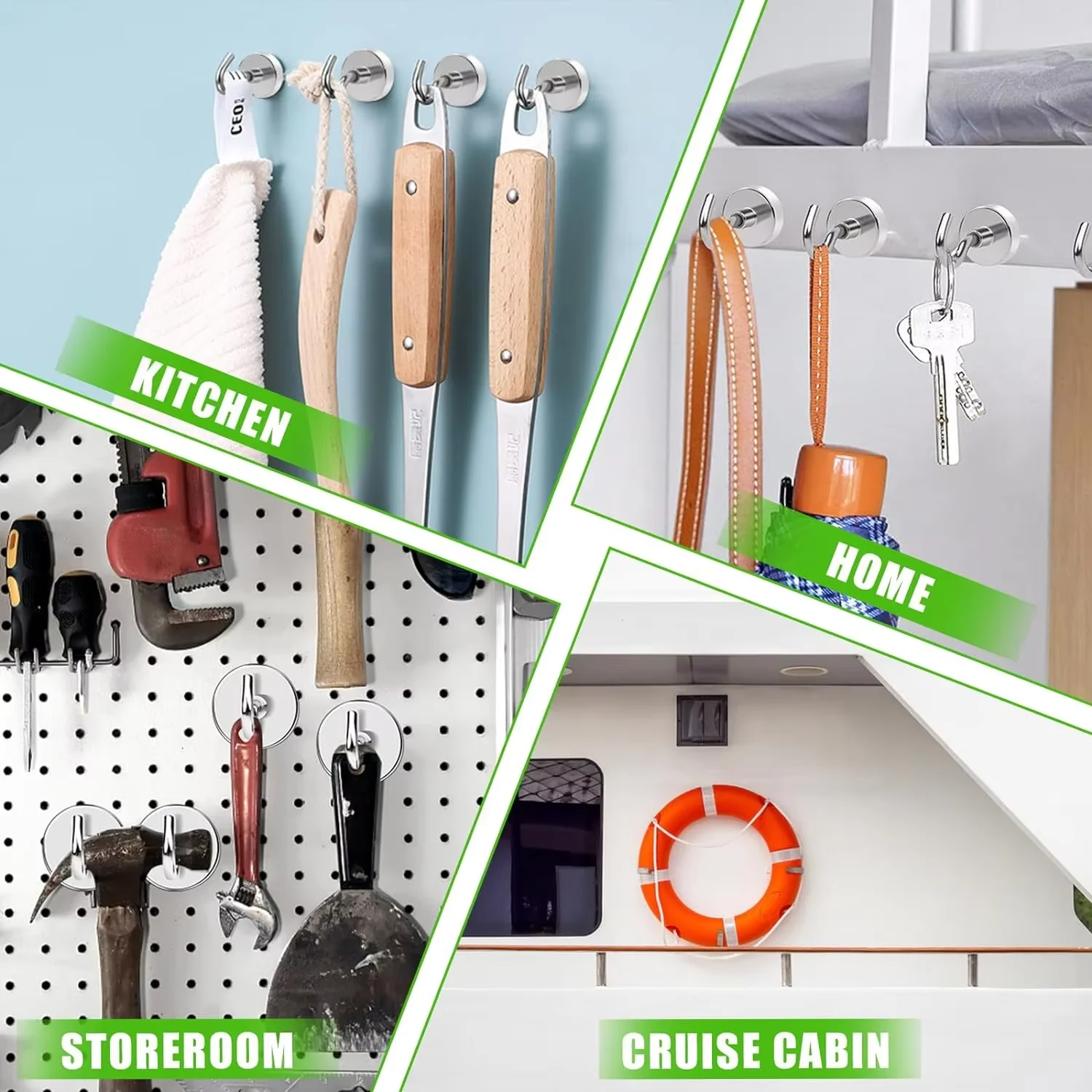 10pcs D20 Magnetic Hooks 50Lbs Heavy Duty for Cruise Cabins, Neodymium with Hooks for Hanging.