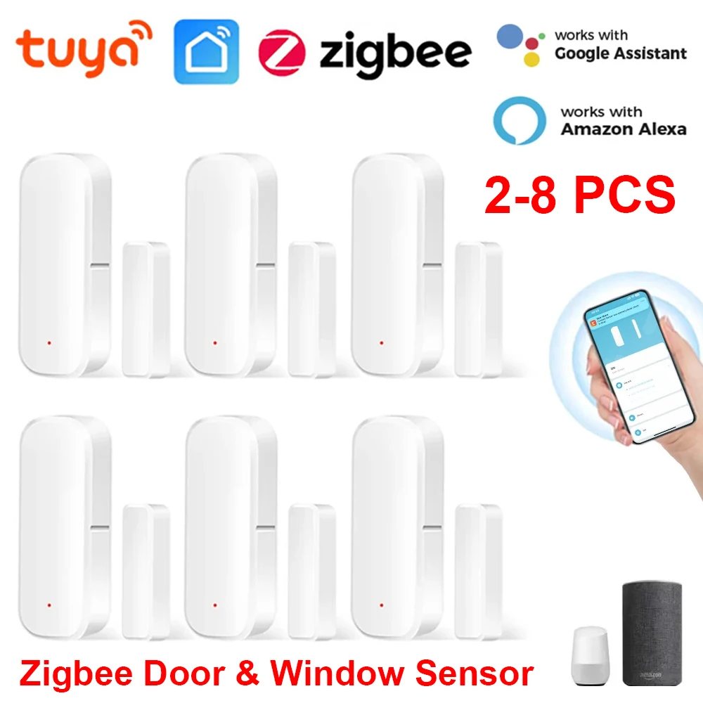 

Tuya Smart Zigbee 3.0 Door Sensor Open Close Detector Smartlife App Control Notification Compatible with Alexa Google Home 2-8PC