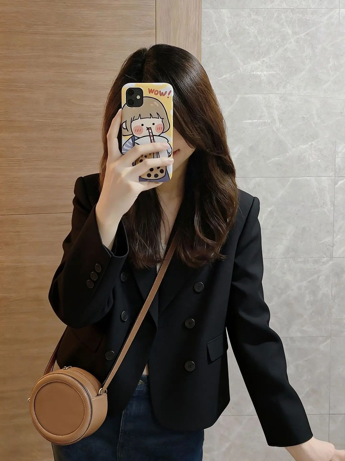 

Корейский деловой костюм-пиджак: универсальный, элегантный, модный, для работы, весенняя новинка, с завышенной талией, свободный крой, длинный рукав