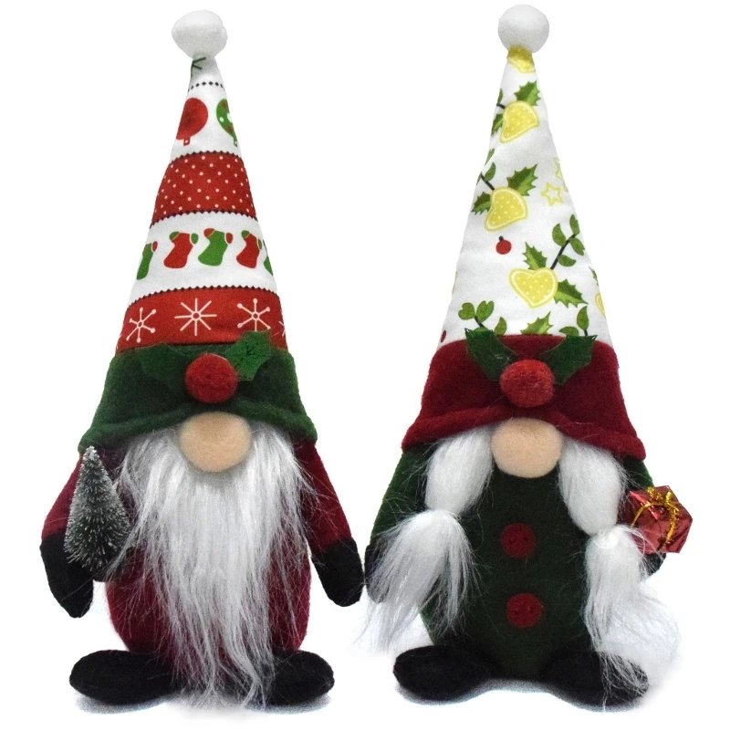 

Set of 2 Unique Christmas Gnomes Figurines Colorful Desk Ornament Seasonal Tabletop Decoration Yuletide Accessory