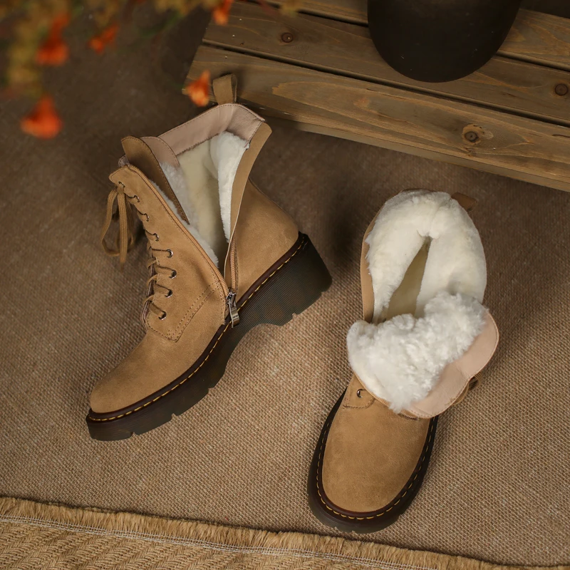 

Женские зимние ботинки на платформе 925, теплые ботинки из натуральной кожи и шерсти, зимняя модная обувь на толстой подошве со шнуровкой