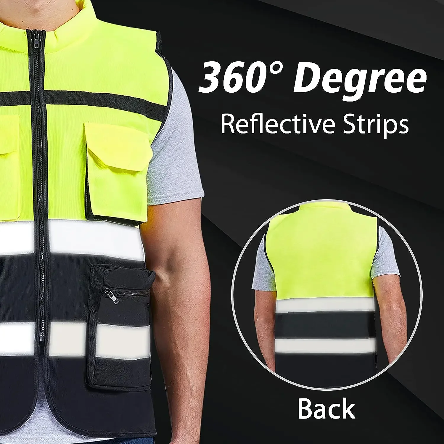 Custom LOGO Reflective Safety Vest for Men Work Reflective Vest with Pockets and Zipper Construction Vest Two Tone Workwear Vest